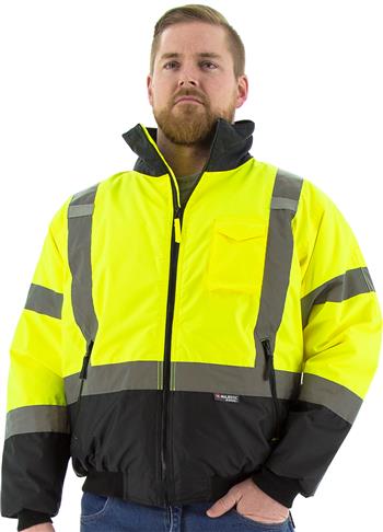 Majestic 75-1313 Hi Vis Yellow Class 3 Waterproof Bomber Jacket with Fixed Quilted Liner & Black Bottom