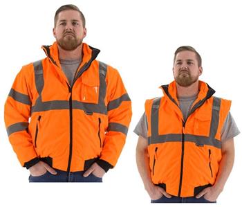 Majestic 75-1382 Class 3 Hi Vis Orange Transformer High Visibility 8 in 1 Bomber Jacket Fleece Lined Waterproof Winter Orange