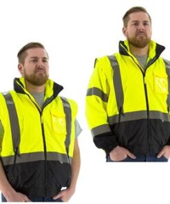 Majestic 75-1383 Class 3 Hi Vis Yellow and Black Bottom Transformer High Visibility 8 in 1 Winter Bomber Jacket Fleece Lined Waterproof