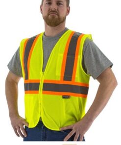 Majestic 75-3217 Hi Vis Yellow Class 2 Mesh Safety Vest with Zipper Closure, DOT Striping