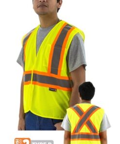 Majestic 75-3219 Hi Vis Class 2 Type R 5-Pt Breakaway Safety Vest with DOT Striping, X Pattern on Back