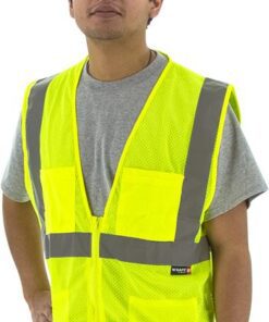Majestic 75-3231 Hi Vis Yellow Class 2 Mesh Zipper Safety Vest with Extra Pockets