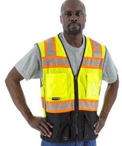 Majestic 75-3239 High Visibility Yellow Class 2 Mesh Vest with Black Bottom, DOT Reflective Chainsaw Striping