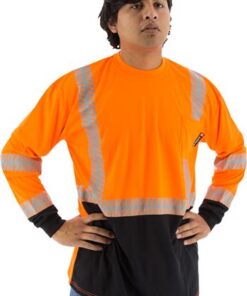 Majestic 75-5258 High Visibility Class 2 Long Sleeve Mesh T-Shirt with Reflective Chainsaw Striping, Hi Vis Orange, Black Bottom