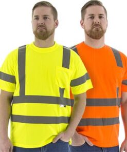 Majestic Hi Vis Class 3 Type R Deluxe Birdseye Mesh Short Sleeve Double Stripe T-Shirt, 75-5305 Yellow or 75-5306 Orange