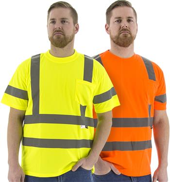Majestic Hi Vis Class 3 Type R Deluxe Birdseye Mesh Short Sleeve Double Stripe T-Shirt, 75-5305 Yellow or 75-5306 Orange