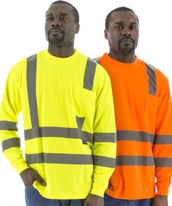 Majestic Hi Vis Class 3 Type R Deluxe Birdseye Mesh Long Sleeve Double Stripe T-Shirt, 75-5355 Yellow or 75-5356 Orange
