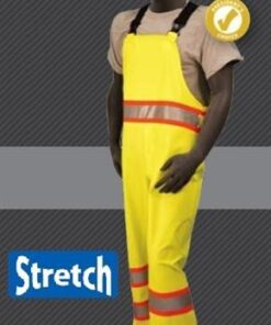 Majestic 75-7353 High Vis Yellow Class E DOT Rain Bibs, Polyester, Breathable, Stretchable, Polyurethane Coated, Waterproof, Unlined