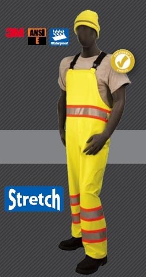 Majestic 75-7353 High Vis Yellow Class E DOT Rain Bibs, Polyester, Breathable, Stretchable, Polyurethane Coated, Waterproof, Unlined