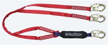 FallTech 8247BY 6' Ironman 12' free fall Energy Absorbing Dual Leg Lanyard, Double-leg with Steel Snap Hooks