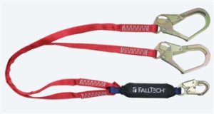 FallTech 8247BY3   6' Ironman 12' free fall Energy Absorbing Dual Leg Lanyard, Double-leg with Steel Rebar Hooks