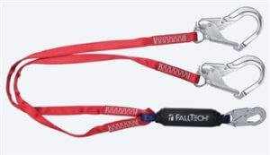 FallTech 8247BY3A   6' Ironman 12' free fall Energy Absorbing Dual Leg Lanyard, Double-leg with Aluminum Rebar Hooks
