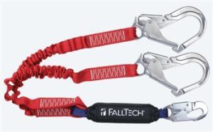 FallTech 8247EY3A   6' Ironman 12' free fall Energy Absorbing Dual Leg Stretch Lanyard, Double-leg with Aluminum Rebar Hooks