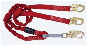 FallTech 8247Y   6' Ironman Internal 12' free fall Energy Absorbing Dual Leg Low Profile Lanyard, Double-leg with Snap Hooks