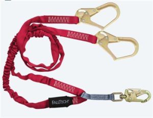 FallTech 8247Y3   6' Ironman Internal 12' free fall Energy Absorbing Dual Leg Low Profile Lanyard, Double-leg with Rebar Hooks