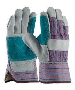 PIP 84-7533J "B/C" Grade Shoulder Split Cowhide Leather Double Palm Glove with Fabric Back &  Jointed Inner Palm - Rubberized Safety Cuff - Box/12 Pairs