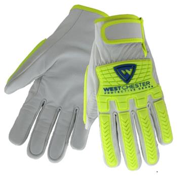 West Chester 9916 Premium Grain Goatskin Drivers Gloves, TPR Hi Vis Impact Protection, ANSI Cut Level A7, Pair