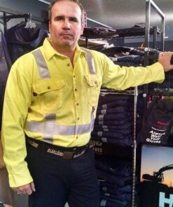 AmeriFire-AR AMFR-Button-HVY Utility Lineman Hi Vis FR Yellow Class 2 Tecasafe Long Sleeve Arc Flash Breathable Button Shirt