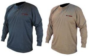 Radians FRS-002 VolCore Long Sleeve Cotton Henley AR/FR Shirt, ATPV 11 Cal, NFPA 2112, 70E PPE CAT 2, Navy or Khaki