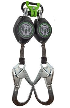 SafeWaze FS-FSP15085-W-RBH-BWB Class A 7' Dual Leg Retractable with In-Webbing Bracket with Steel Rebar Hooks