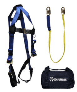 SafeWaze FS126-E-3D V-Line Fall Protection Kit with Universal Harness Front & Side D-Rings, 6' Shock Lanyard in a Bag