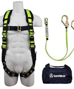 SafeWaze FS139-DL Fall Protection Kit with Tangle Free Grommet Leg Harness, 6' Dual Leg Lanyard with Rebar Hooks in a Bag