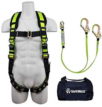 SafeWaze FS139-DL Fall Protection Kit with Tangle Free Grommet Leg Harness, 6' Dual Leg Lanyard with Rebar Hooks in a Bag