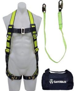 SafeWaze FS141 Fall Protection Kit with Tangle Free Grommet Leg Harness, 6' Shock Lanyard in a Bag