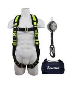 SafeWaze FS143 PRO Grommet Leg Harness, 6ft. Class A Web SRL Fall Protection Kit with Carrying Bag