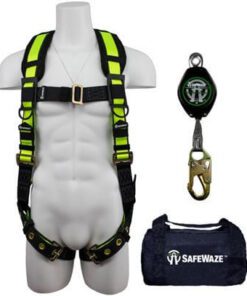 SafeWaze FS146 Fall Protection Kit with No-Tangle Grommet Leg Harness, 7' Class A Web Retractable in a Bag