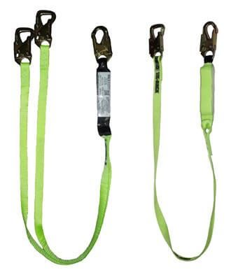 SafeWaze FS450 Series Tie-Back Lanyards, Shock Absorber and 5,000 lb Gate Rated Snap Hooks, 6 ft or Adjustable, Single or Dual Leg Options