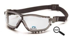Pyramex GB1810STR25 Safety Glasses, V2G Readers Eyewear +2.5 Clear Lens with Black Strap/Temples, Qty: Box/12 prs