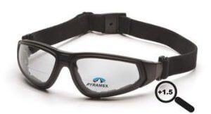 Pyramex GB4010STR15 Safety Glasses, XSG Readers Eyewear Clear Anti-Fog +1.5 Lens with Black Strap/Temples, Qty: Box/12 prs