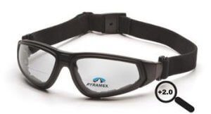 Pyramex GB4010STR20 Safety Glasses, XSG Readers Eyewear Clear Anti-Fog +2.0 Lens with Black Strap/Temples, Qty: Box/12 prs