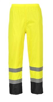 Portwest H444 Hi-Vis Classic Contrast Rain Pants, Waterproof & Stain Resistant, Class E, Hi Vis Yellow / Black