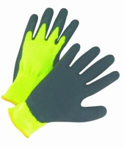 West Chester HVG700SLC Hi-Vis Fluorescent Green Seamless, Black Latex Palm Coated String Knit Gloves - Box/12 Pairs