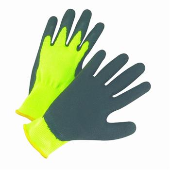 West Chester HVG700SLC Hi-Vis Fluorescent Green Seamless, Black Latex Palm Coated String Knit Gloves - Box/12 Pairs