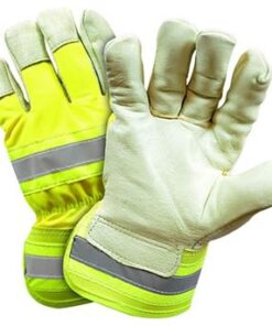 West Chester HVY5555 Premium Grain Pigskin Leather Palm Glove, HI Vis Class 2 Safety Yellow Back with Reflective, 120g Positherm Lined, Safety Cuff, Box/12 Pairs