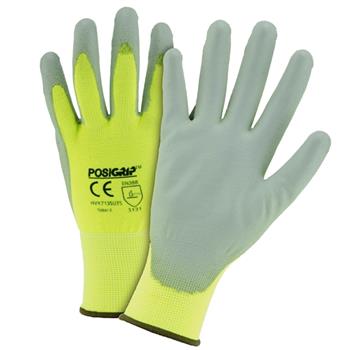 West Chester HVY713SUTS Tacto Touch Screen Gloves, Gray PU Palm Coated, 13g Hi vis Yellow Nylon Shell - Box/12 Pairs