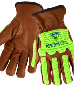 West Chester KS993KOAB Premium Grain Goatskin Leather Drivers Gloves, Bumper Protection, Oil & Aqua Armor Finish, Cut Level A4, Arc Flash 4 Rated, Pair
