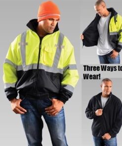 OccuNomix LUX-ETJBJR Classic Three-Way Hi Vis Black Bottom Bomber Jacket, ANSI Class 3, Waterproof, Black Fleece Liner, 3-in-1, Temperature Range 27.5