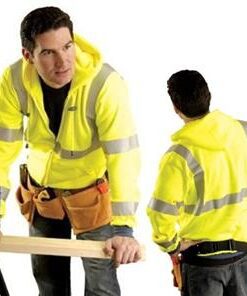 OccuNomix LUX-SWT3HZ Class 3 Hi Vis Yellow Full Zip Hoodie Sweatshirt with Navy Wrists & Waistband