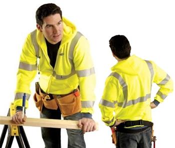 OccuNomix LUX-SWT3HZ Class 3 Hi Vis Yellow Full Zip Hoodie Sweatshirt with Navy Wrists & Waistband
