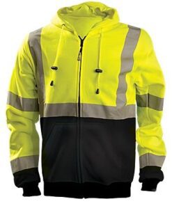 OccuNomix LUX-SWTHZBK-Y Hi Vis Full Zip Hoodie Sweatshirt, ANSI Type R Class 3, 9 oz. Fleece, Hi Vis Yellow / Black Bottom