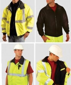 OccuNomix LUX-TJBJ Premium Four-Way Original Hi Vis Bomber Jacket, ANSI Class 3, Waterproof, Black Fleece Liner, 4-in-1, ASTM F 2732 Temperature Range 21
