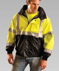 OccuNomix LUX-TJBJ-B Premium Four-Way Hi Vis Black Bottom Bomber Jacket, ANSI Class 3, Waterproof, Black Fleece Liner, 4-in-1, ASTM F 2732 Temperature Range 21