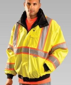 OccuNomix LUX-TJBJ2 Premium Four-Way Two-Tone Hi Vis Bomber Jacket, ANSI Class 3, Waterproof, Black Fleece Liner, 4-in-1, ASTM F 2732 Temperature Range 21