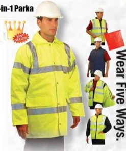 OccuNomix LUX-TJFS Premium 5-in-1 Hi Vis Yellow Parka, ANSI Class 3, Breathable Waterproof, 5 Layers of Weather Blocking Fabrics