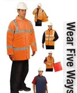 OccuNomix LUX-TJFS-O Premium Hi Vis Orange 5-in-1 Hi Vis Parka, ANSI Class 3, Breathable Waterproof, 5 Layers of Weather Blocking Fabrics