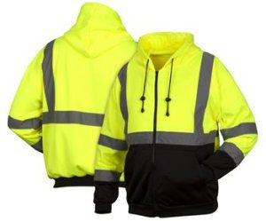 Pyramex RSZH3210 Hi Vis Type R Class 3 Full Zip Hooded Sweatshirt, Hi Vis Lime Green, Black Bottom